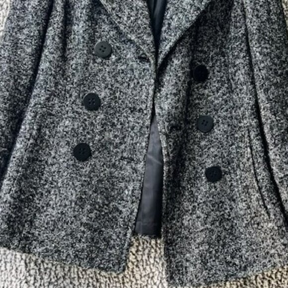 CALVIN KLEIN Black and White Wool Blend Lined Pea Coat - Picture 2 of 8